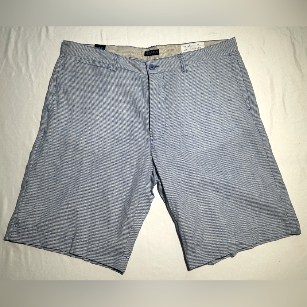 Bruno NY Linen Blend Men's Blue Striped Shorts - 38 - Nautical Preppy NWOT